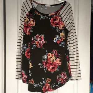 “Reborn J” Floral/Striped XL Pullover